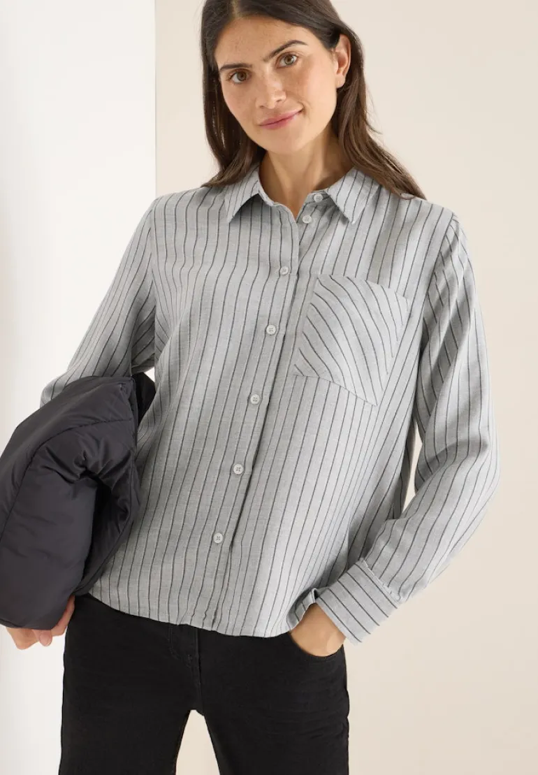 Streifen Flanell-Hemdbluse luna grey melange