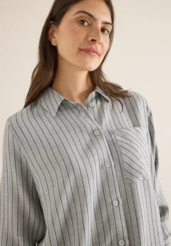 Streifen Flanell-Hemdbluse luna grey melange