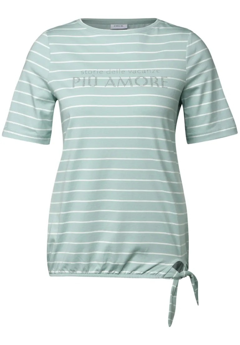 Streifenshirt mit Wording cool salvia green