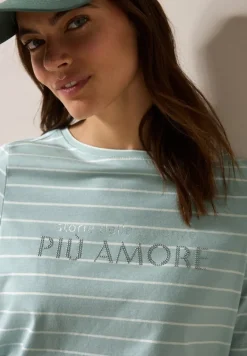 Streifenshirt mit Wording cool salvia green