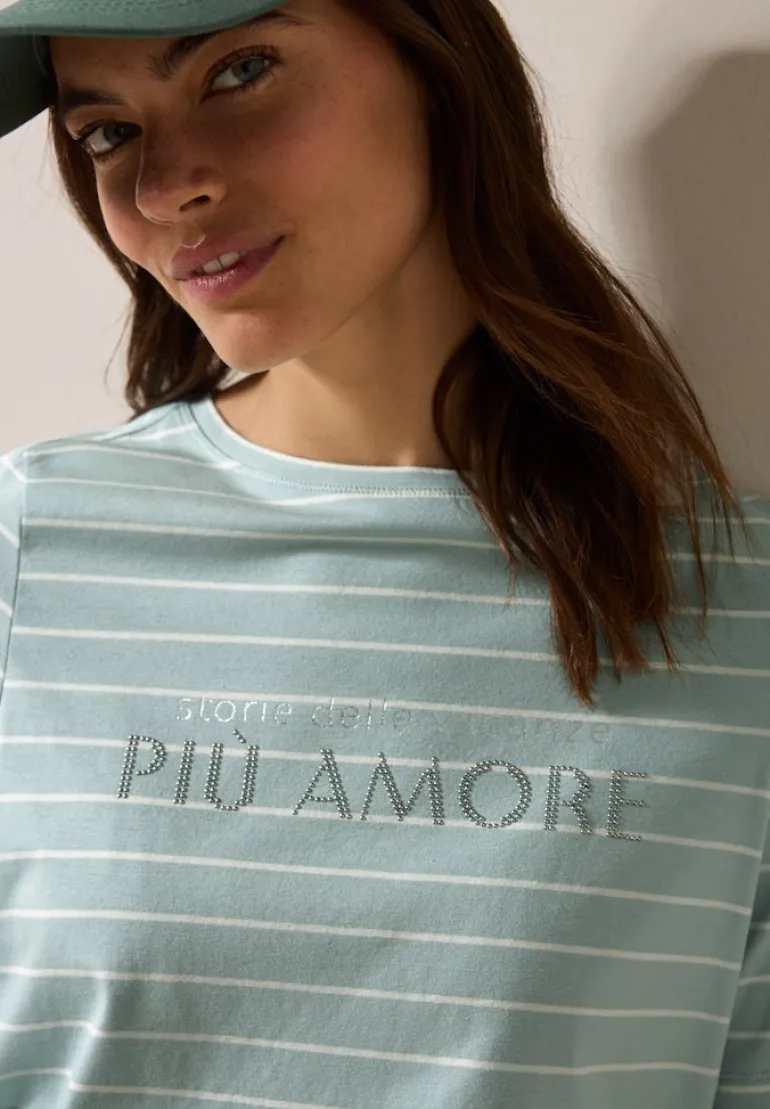 Streifenshirt mit Wording cool salvia green