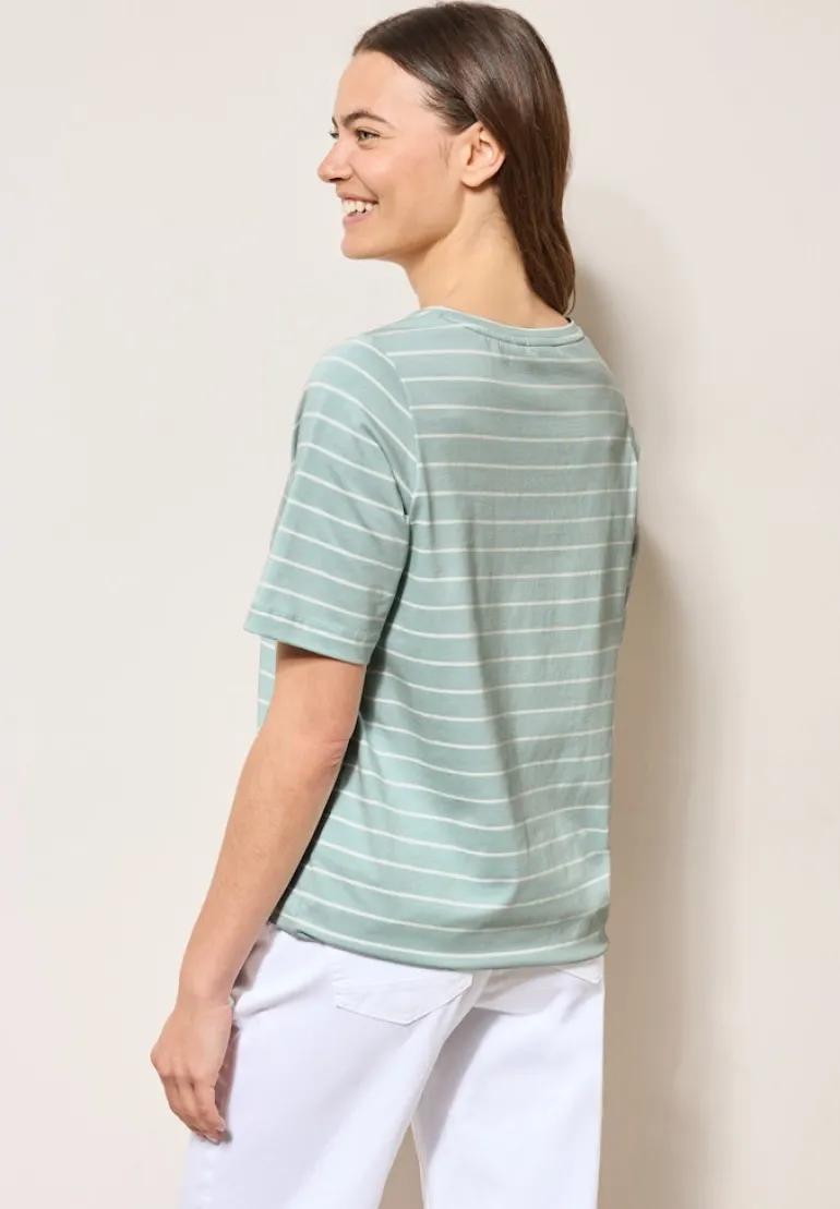 Streifenshirt mit Wording cool salvia green