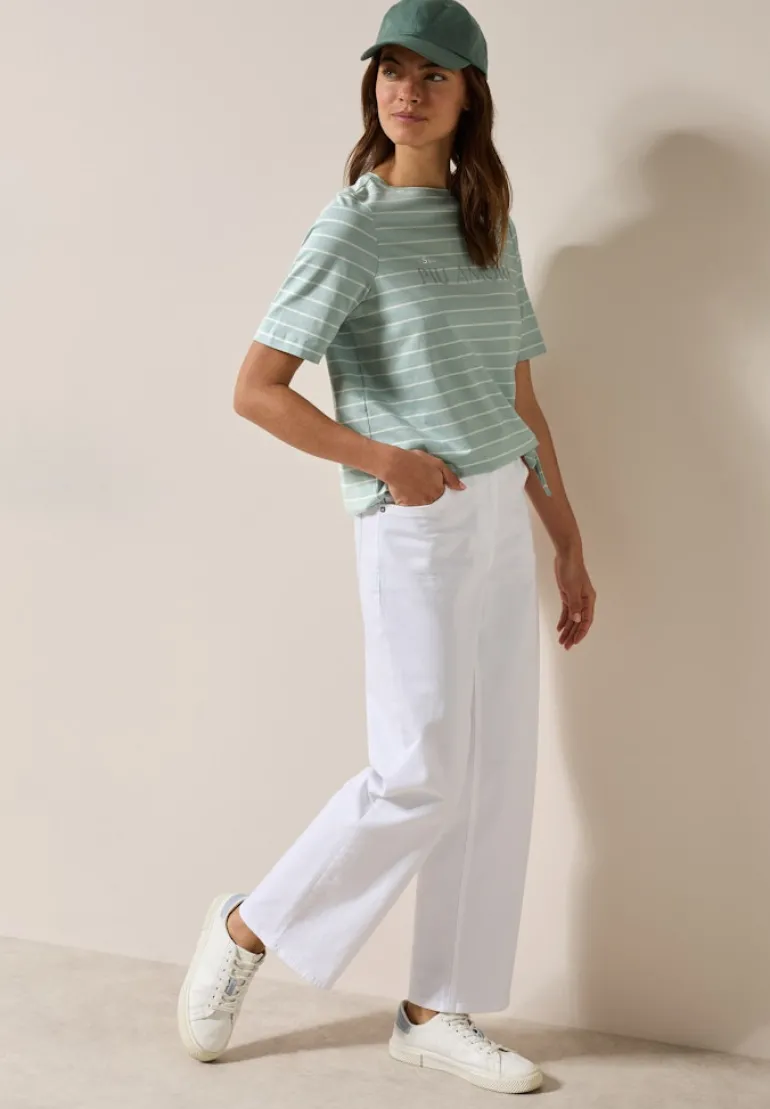 Streifenshirt mit Wording cool salvia green