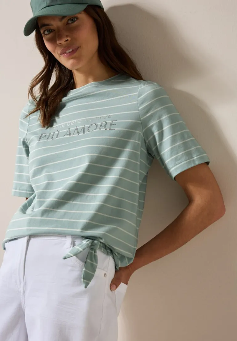 Streifenshirt mit Wording cool salvia green