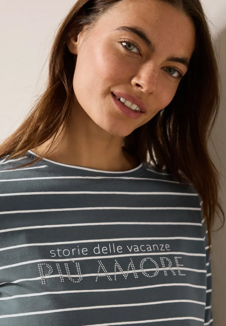 Streifenshirt mit Wording slate khaki