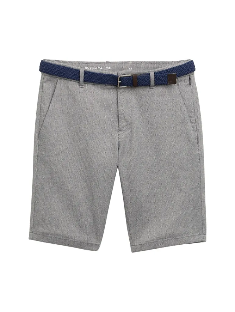 Stretch Slim Chino Shorts mit Gürtel white navy zig zag structure