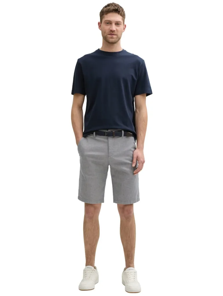 Stretch Slim Chino Shorts mit Gürtel white navy zig zag structure