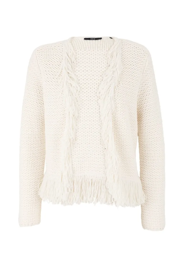 Strickjacke mit Fransen creamwhite