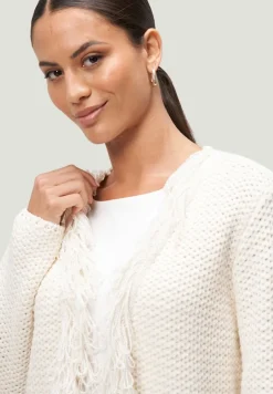 Strickjacke mit Fransen creamwhite