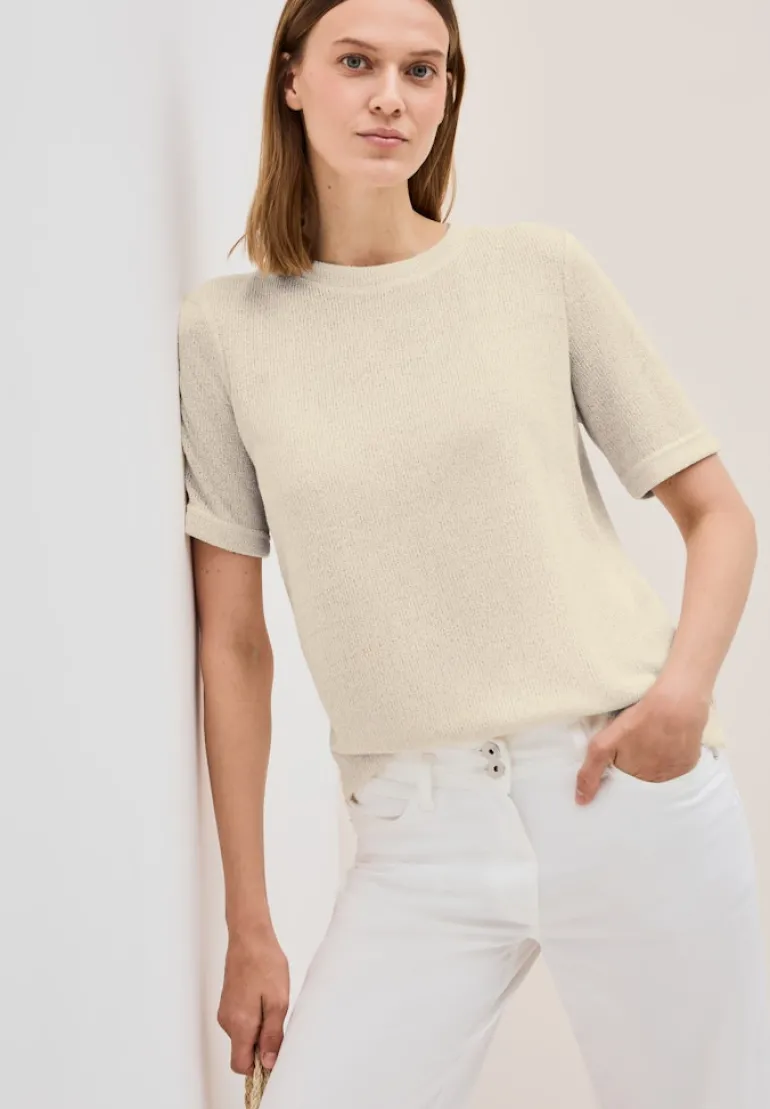 Strick-Look Glitzer T-Shirt light beige