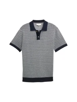 Strick-Poloshirt aus Baumwolle navy white fancy stripe