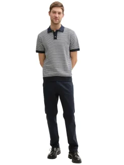Strick-Poloshirt aus Baumwolle navy white fancy stripe