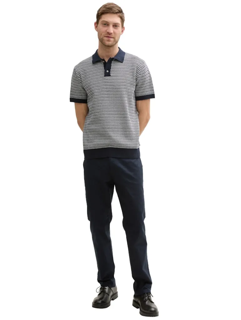 Strick-Poloshirt aus Baumwolle navy white fancy stripe