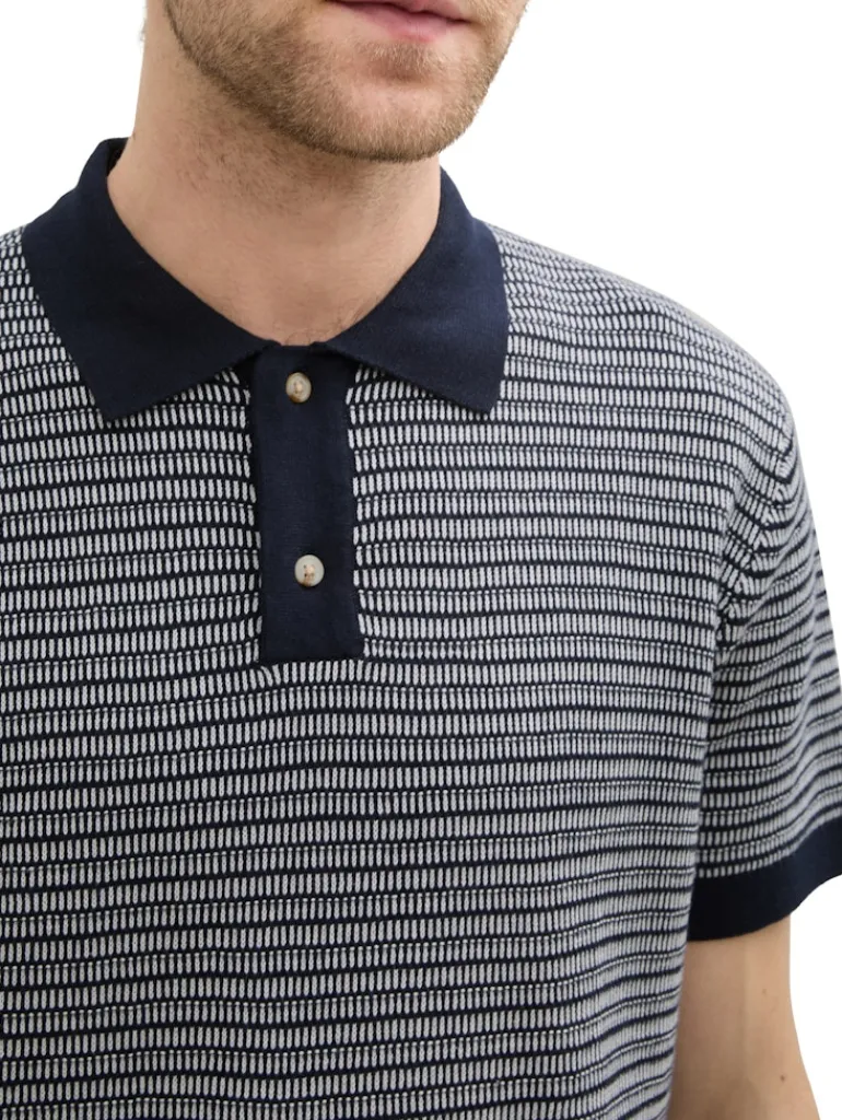 Strick-Poloshirt aus Baumwolle navy white fancy stripe