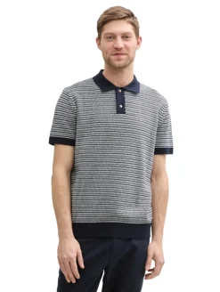 Strick-Poloshirt aus Baumwolle navy white fancy stripe
