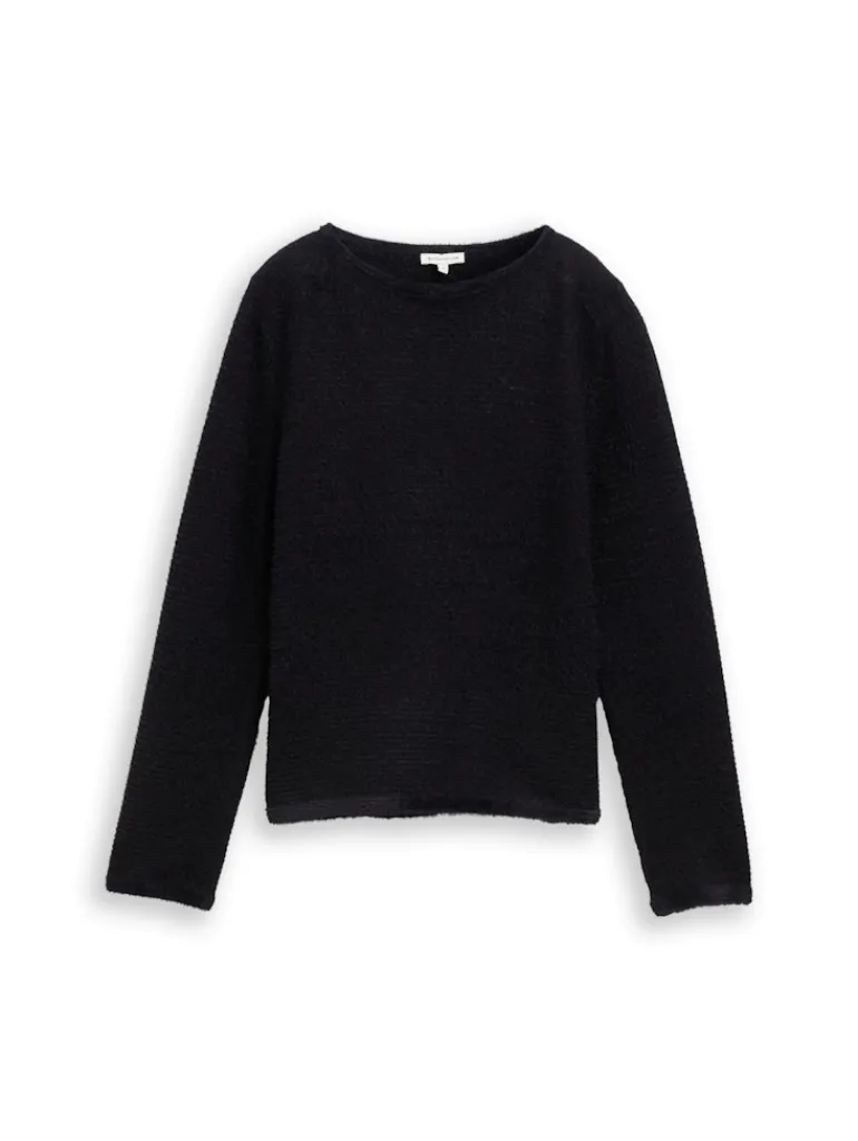 Strickpullover aus Federgarn black stripe with featheryarn