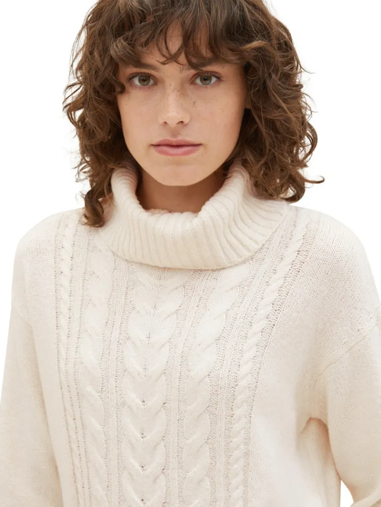 Strickpullover mit Rollkragen soft beige melange