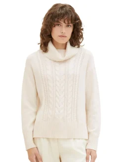 Strickpullover mit Rollkragen soft beige melange