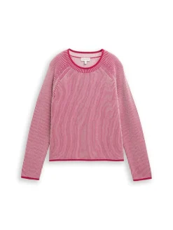 Strickpullover mit Rundhalsausschnitt pink plaited knit