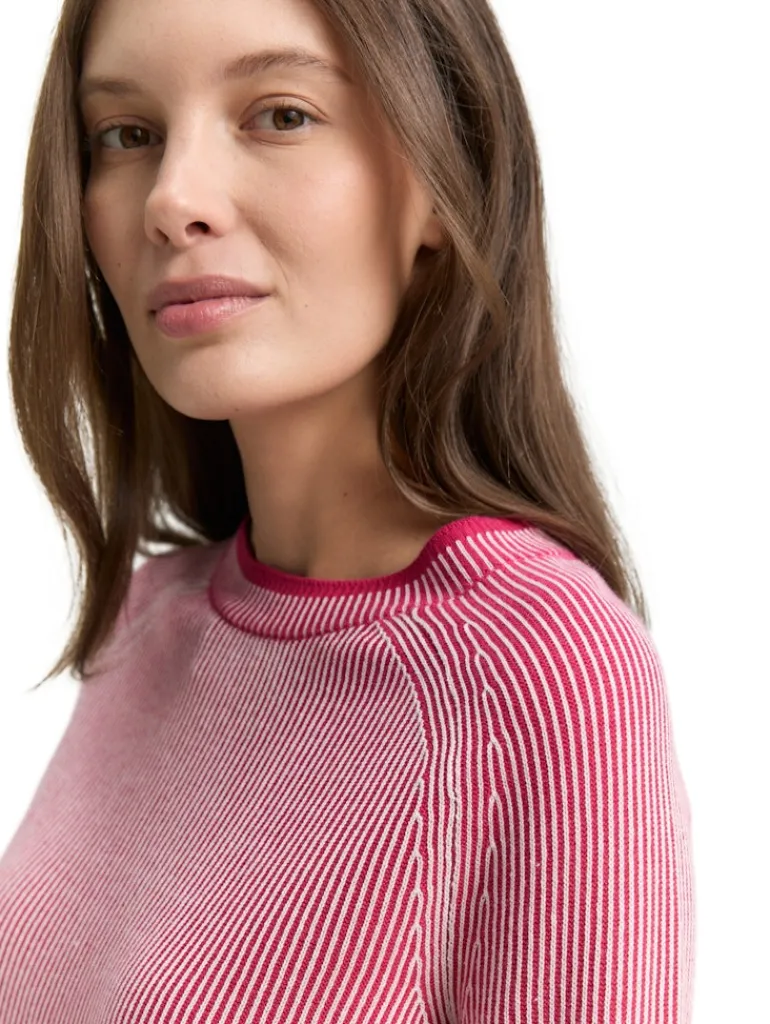 Strickpullover mit Rundhalsausschnitt pink plaited knit