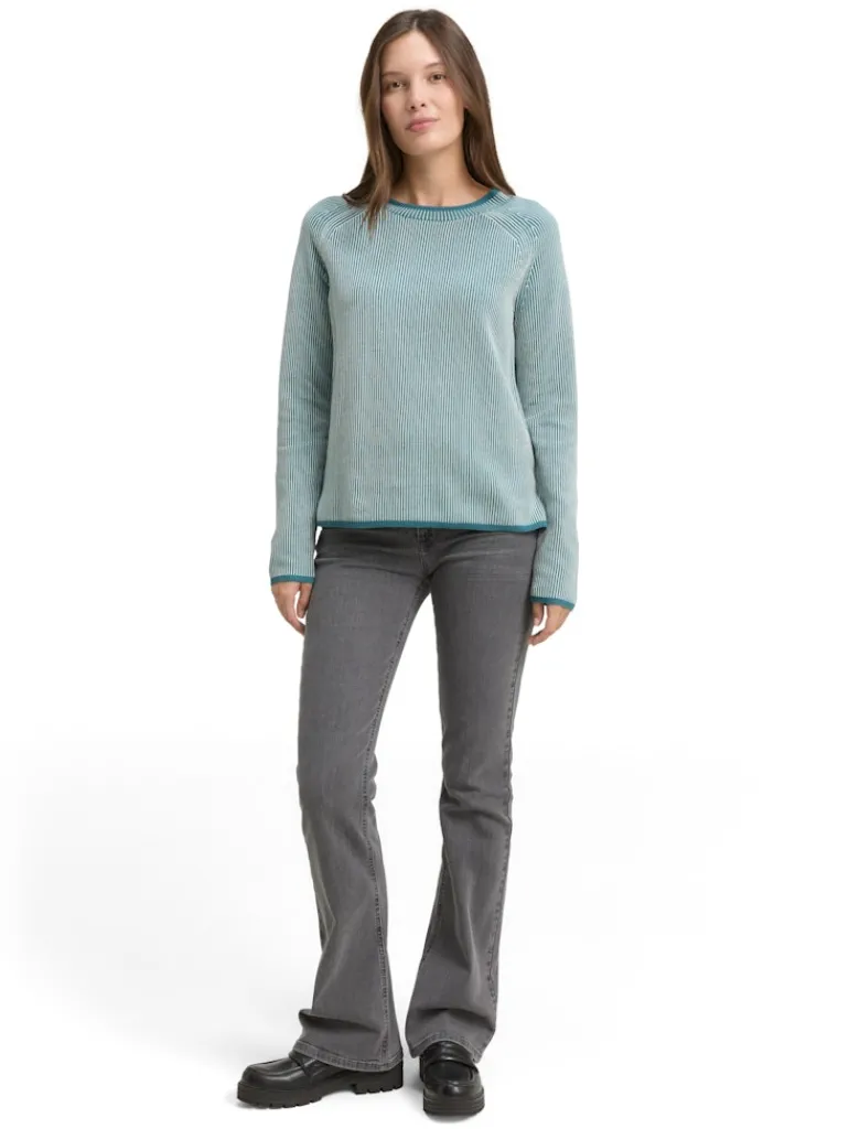 Strickpullover mit Rundhalsausschnitt teal plaited knit
