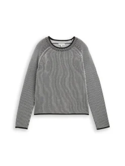 Strickpullover mit Rundhalsausschnitt black white plaited knit
