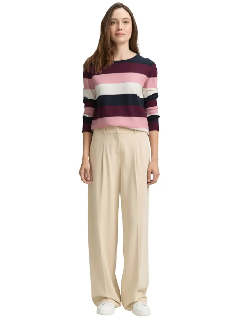 Strickpullover mit Rundhalsausschnitt big rose knit stripe