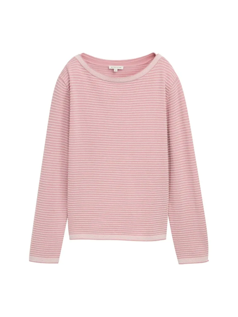 Strickpullover mit U-Boot-Ausschnitt rose bubble knit stripe