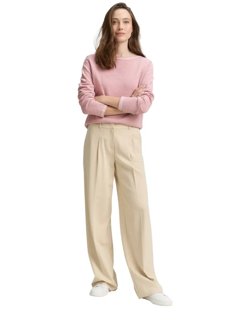 Strickpullover mit U-Boot-Ausschnitt rose bubble knit stripe