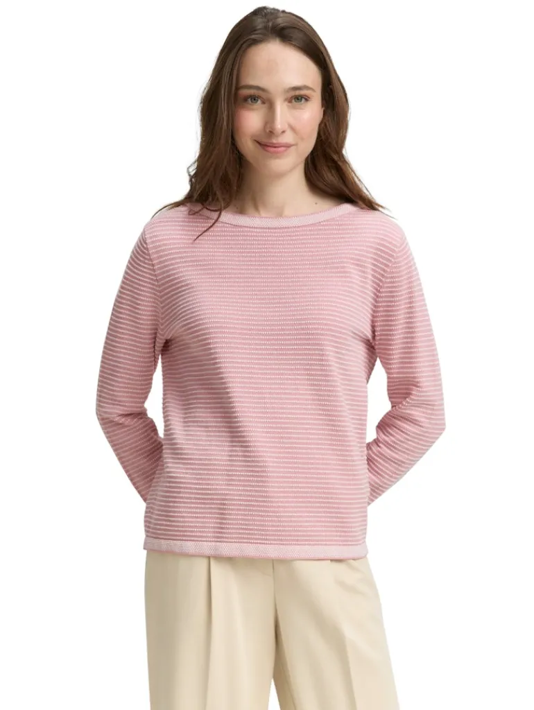 Strickpullover mit U-Boot-Ausschnitt rose bubble knit stripe