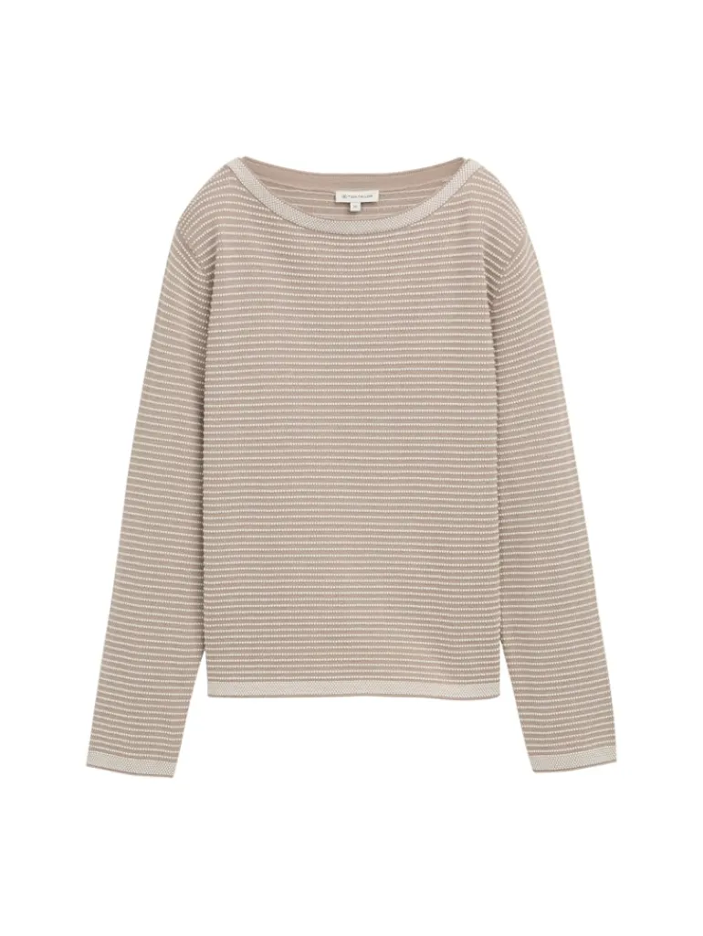 Strickpullover mit U-Boot-Ausschnitt soft taupe bubble knit stripe