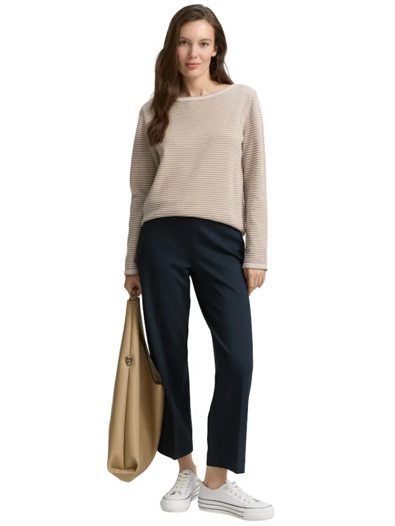 Strickpullover mit U-Boot-Ausschnitt soft taupe bubble knit stripe