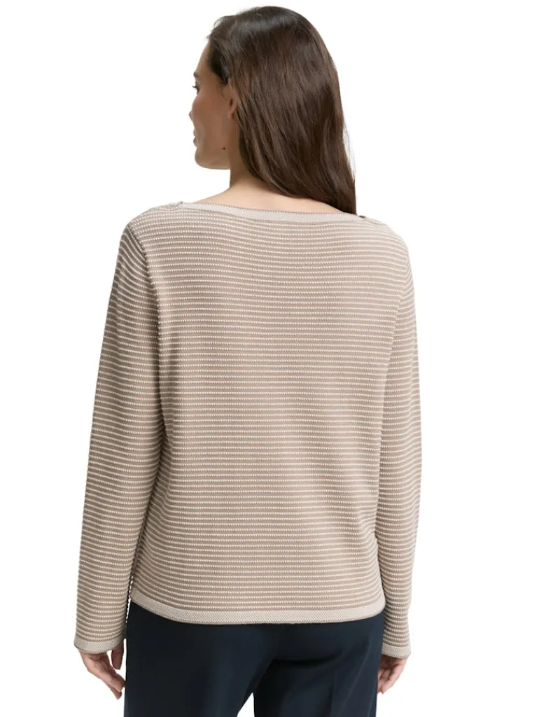 Strickpullover mit U-Boot-Ausschnitt soft taupe bubble knit stripe