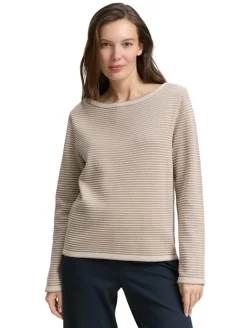 Strickpullover mit U-Boot-Ausschnitt soft taupe bubble knit stripe