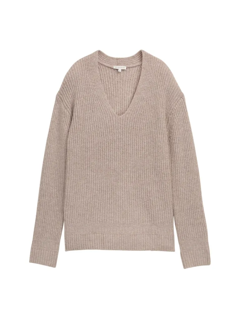 Strickpullover mit V-Ausschnitt soft taupe melange