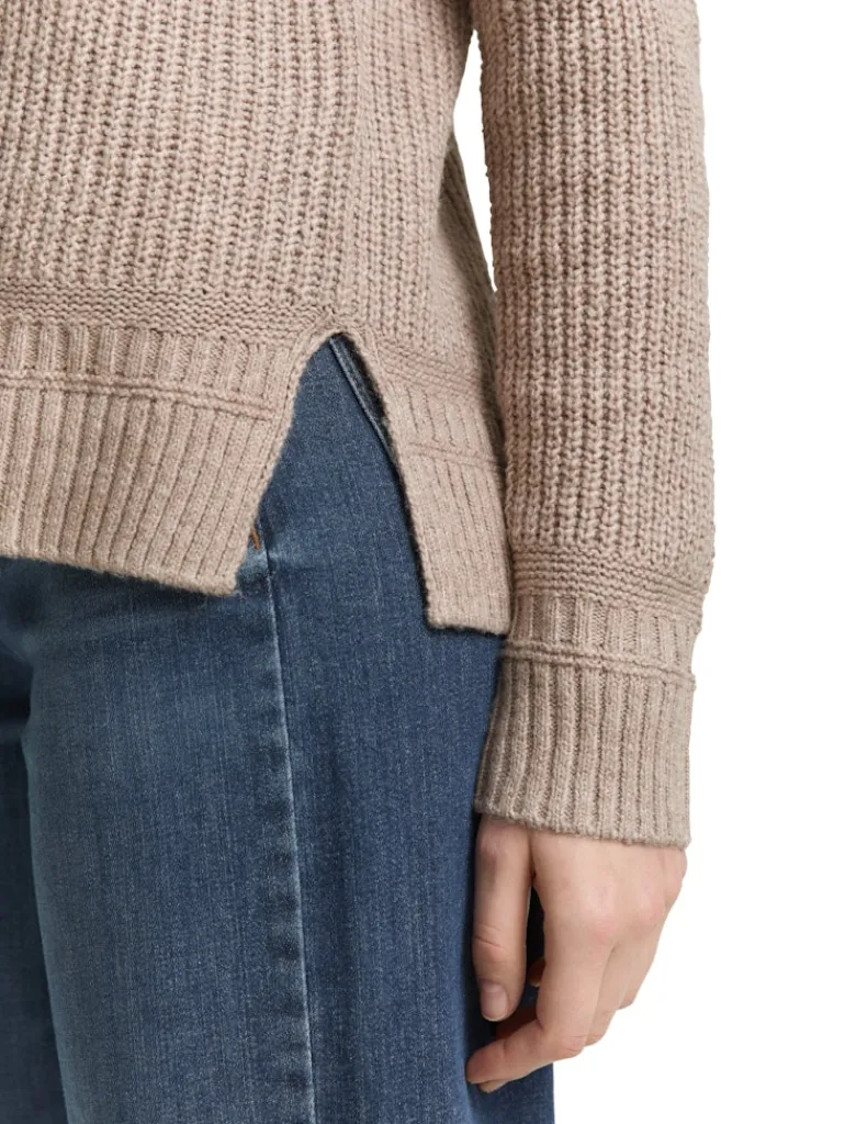 Strickpullover mit V-Ausschnitt soft taupe melange