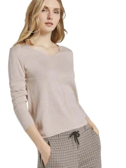 Strickpullover mit V-Ausschnitt desert sand melange