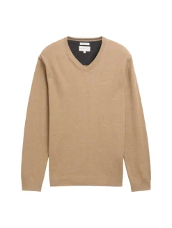 Strickpullover mit V-Ausschnitt hazel brown melange