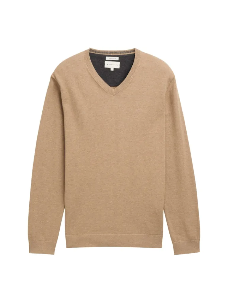 Strickpullover mit V-Ausschnitt hazel brown melange