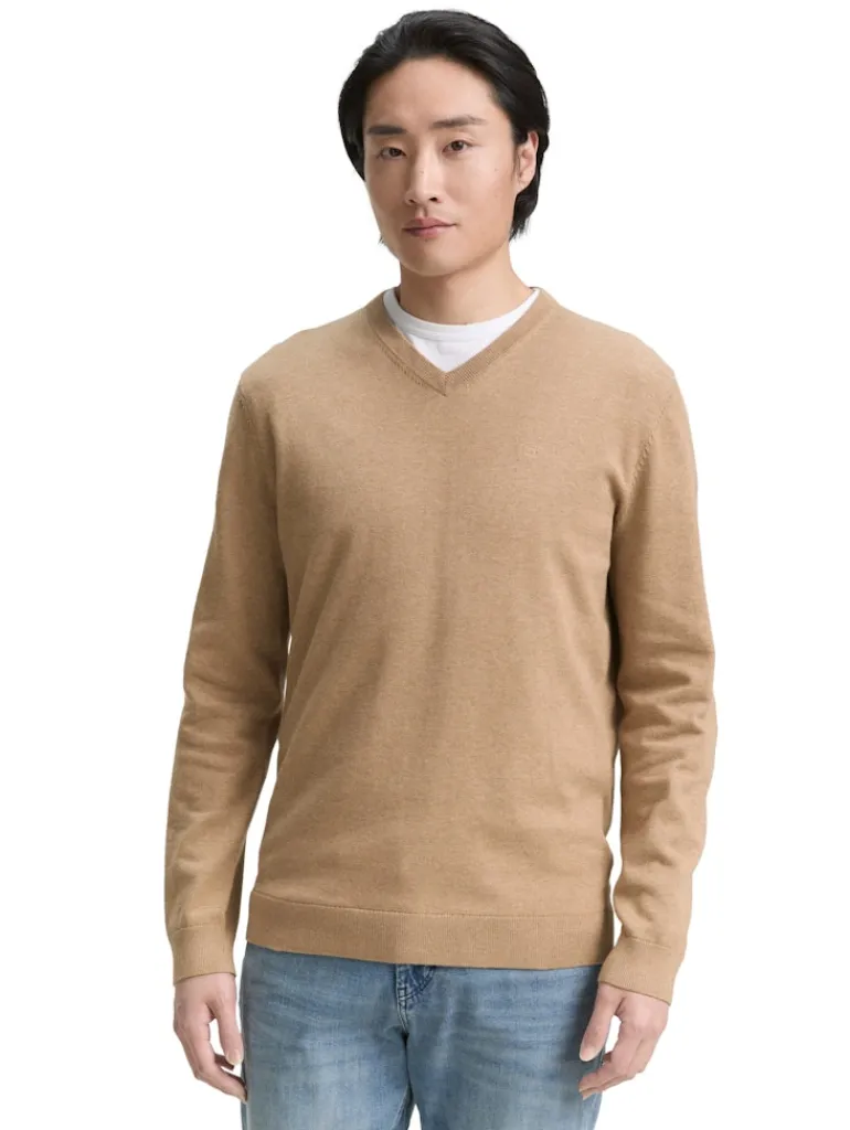 Strickpullover mit V-Ausschnitt hazel brown melange