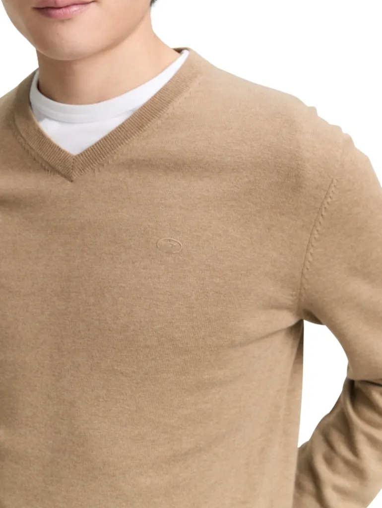 Strickpullover mit V-Ausschnitt hazel brown melange