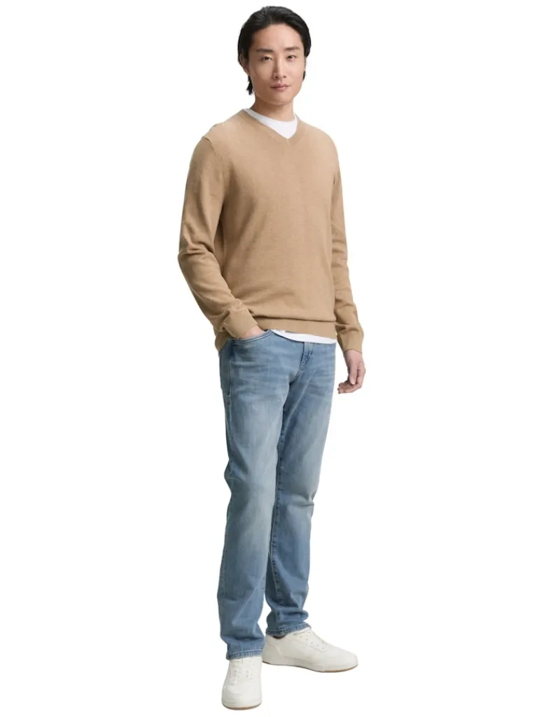 Strickpullover mit V-Ausschnitt hazel brown melange