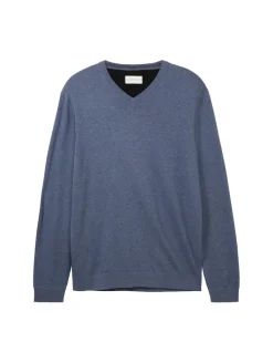 Strickpullover mit V-Ausschnitt vintage indigo blue melange