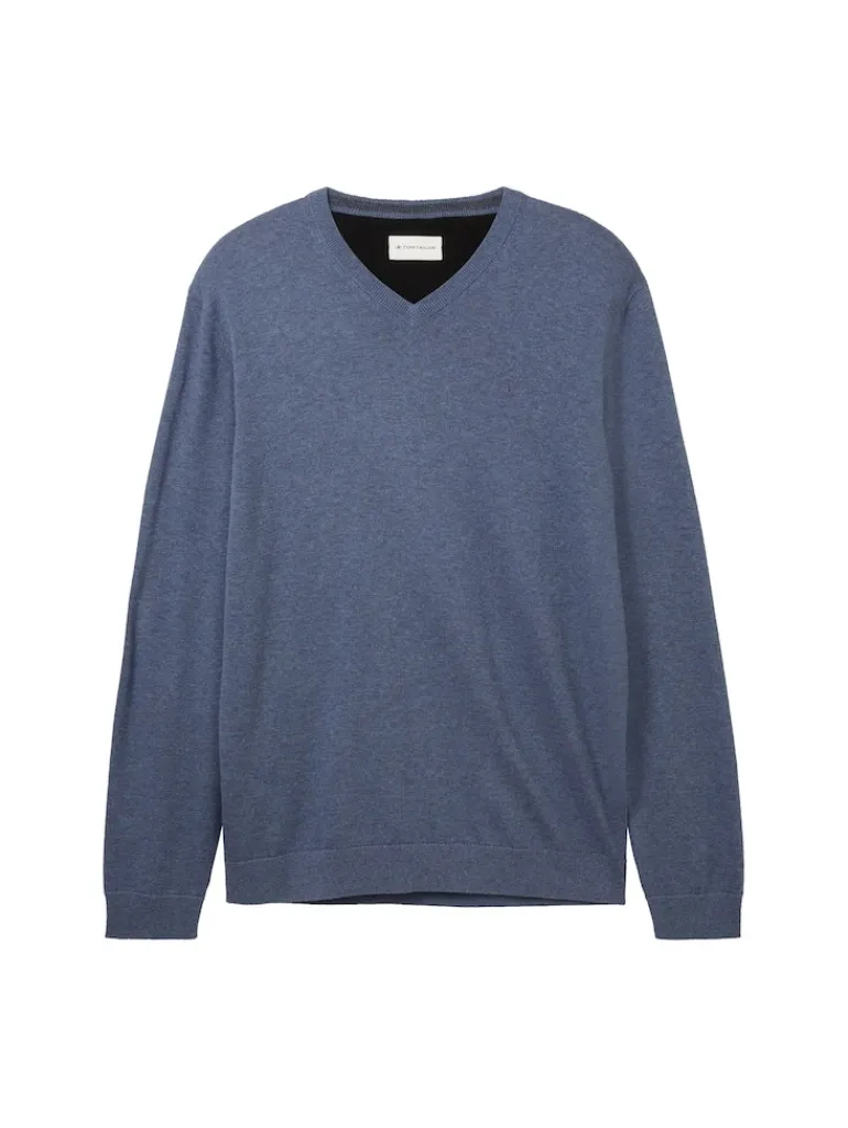 Strickpullover mit V-Ausschnitt vintage indigo blue melange