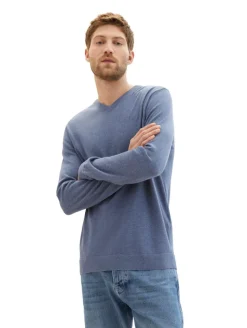 Strickpullover mit V-Ausschnitt vintage indigo blue melange