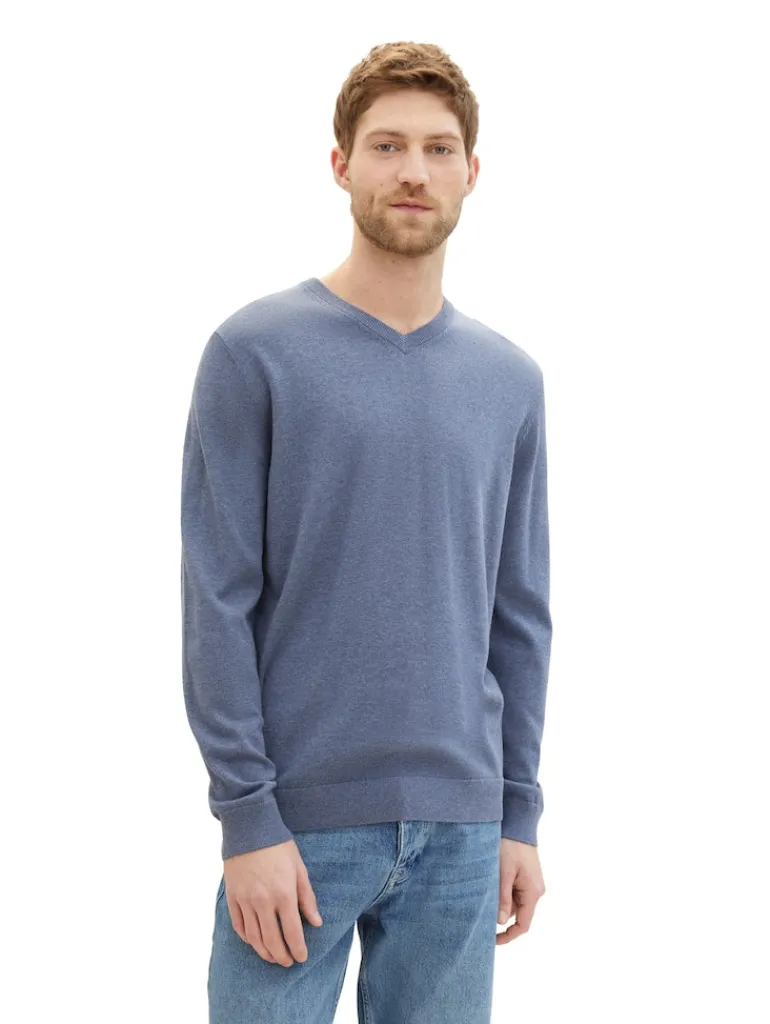 Strickpullover mit V-Ausschnitt vintage indigo blue melange