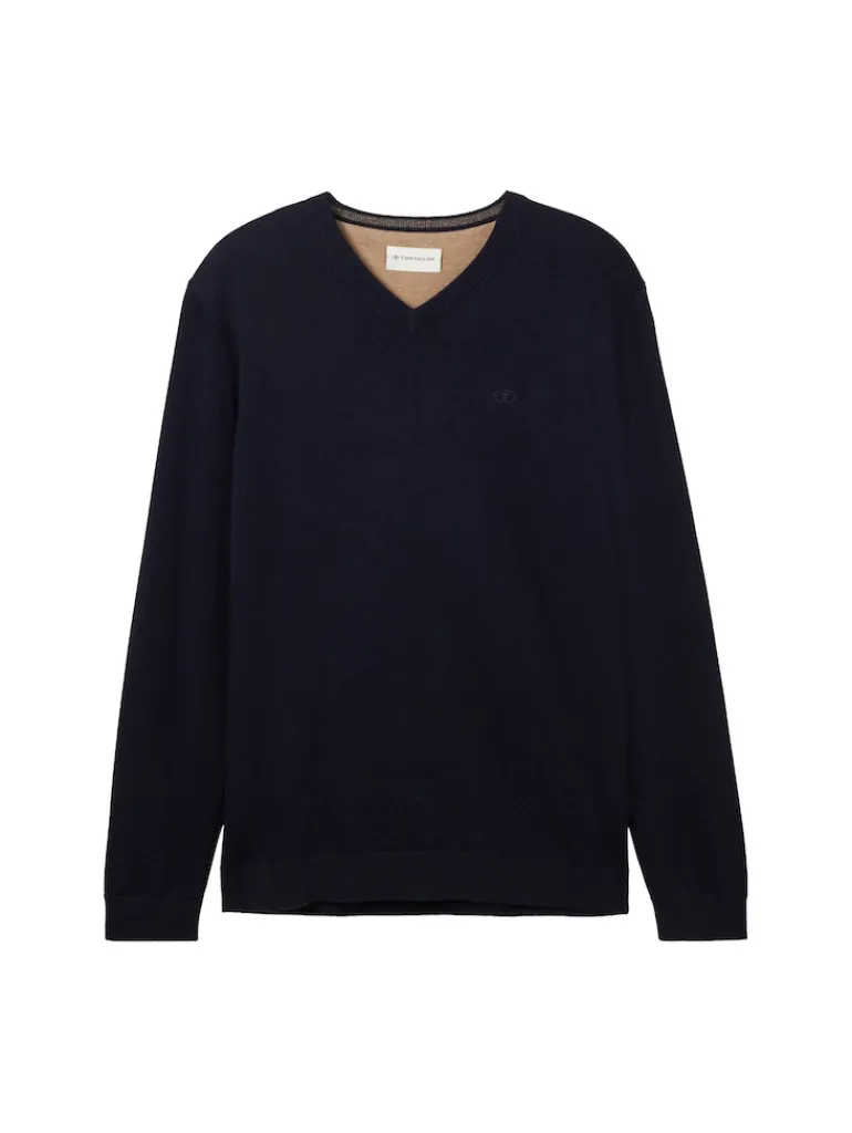 Strickpullover mit V-Ausschnitt knitted navy melange
