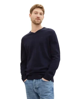 Strickpullover mit V-Ausschnitt knitted navy melange