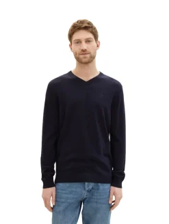 Strickpullover mit V-Ausschnitt knitted navy melange