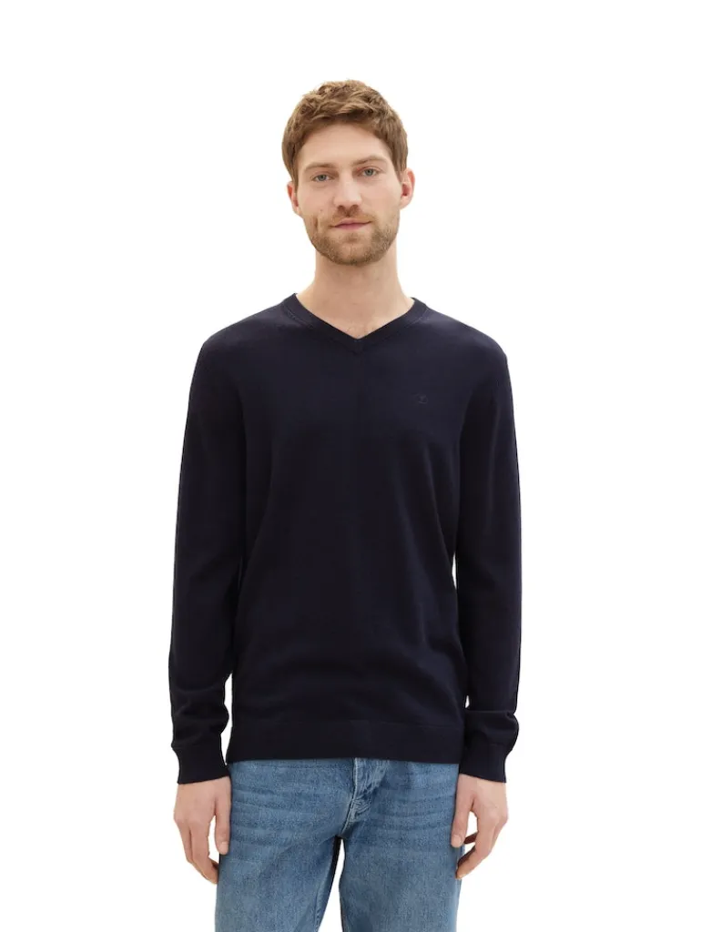 Strickpullover mit V-Ausschnitt knitted navy melange